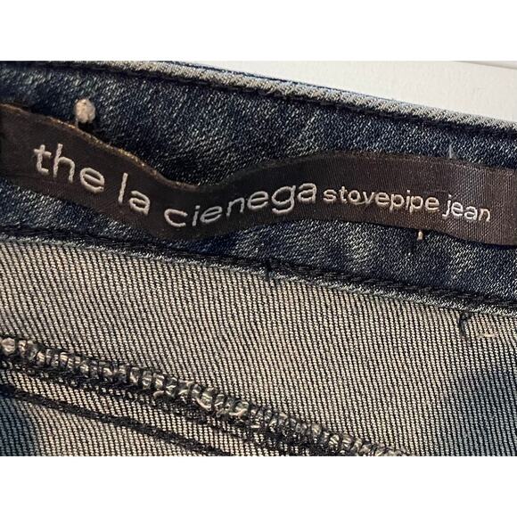 Ecru Jeans The La Cienega Stovepipe Jean Blue Med Wash Raw Fringe Hem Size 26 - Picture 3 of 12